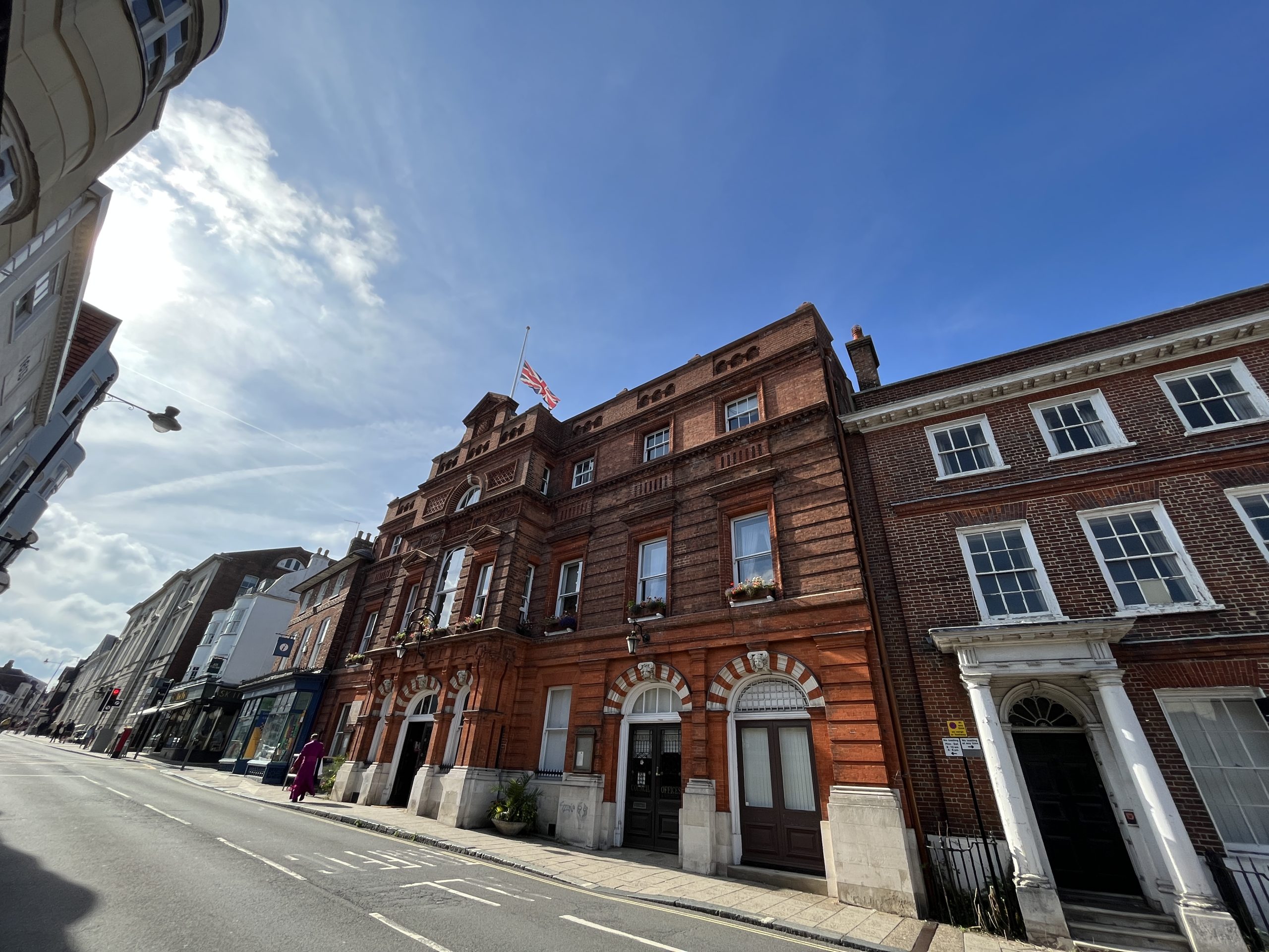 The Union flag on the Town Hall flagpole returned to half-mast following the Proclamation