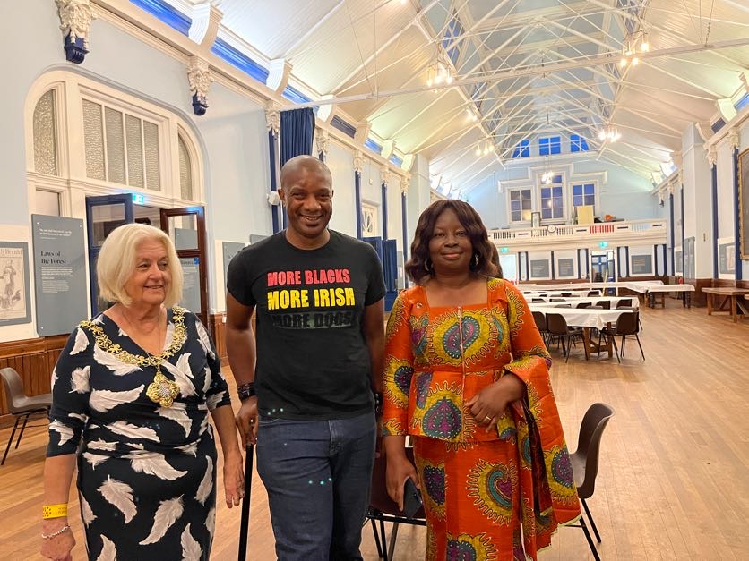 Councillor Shirley Sains, poet Rick Dove and Councillor Dr Janet Baah at Black History Month at Lewes Town Hall