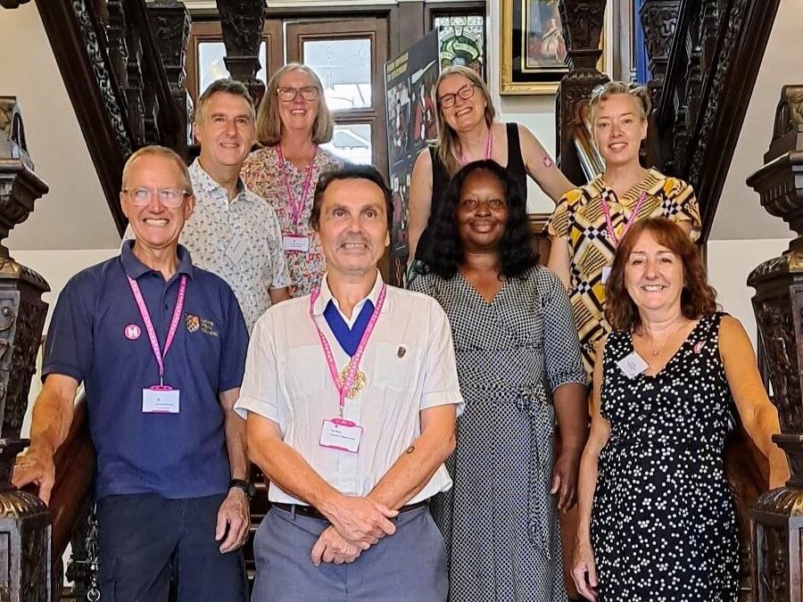 Staff, Councillors and Volunteers on the Town Hall's Jacobean Staircase during Heritage Open Day 2023