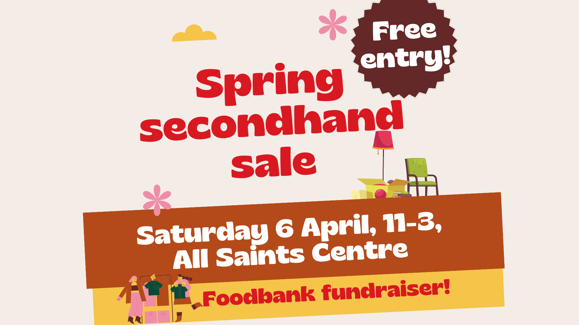 Spring secondhand sale at the All Saints Centre graphic